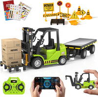 1:24 RC Forklift Toy for Kids - Green / 1:64 Scale with Trailer (9.06 x 1.57 x 2.56 inch)
