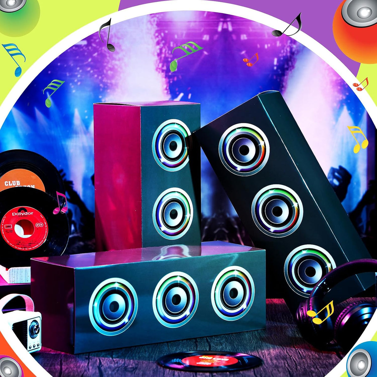 Humyoun 4 piece 80s 90s paper boombox party decoration boxes in colorful print - view 9