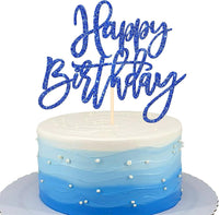 ZHUOWEISM 1 PCS Gold Happy Birthday & Anniversary Cake Topper – Fun for Kids & Family - Dark Blue