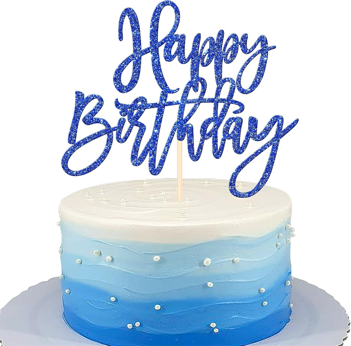 ZHUOWEISM 1 PCS Gold Happy Birthday & Anniversary Cake Topper – Fun for Kids & Family - Dark Blue