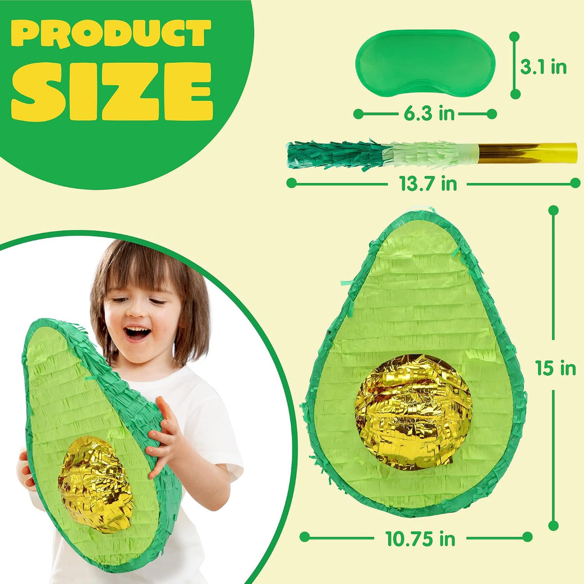 JOYIN Pumpkin Piñata Set, Foldable 10.5 x 16 Inch Jack-O’-Lantern Piñata with Stick and Blindfold - Avocado Pinata Set-3pcs - image 2