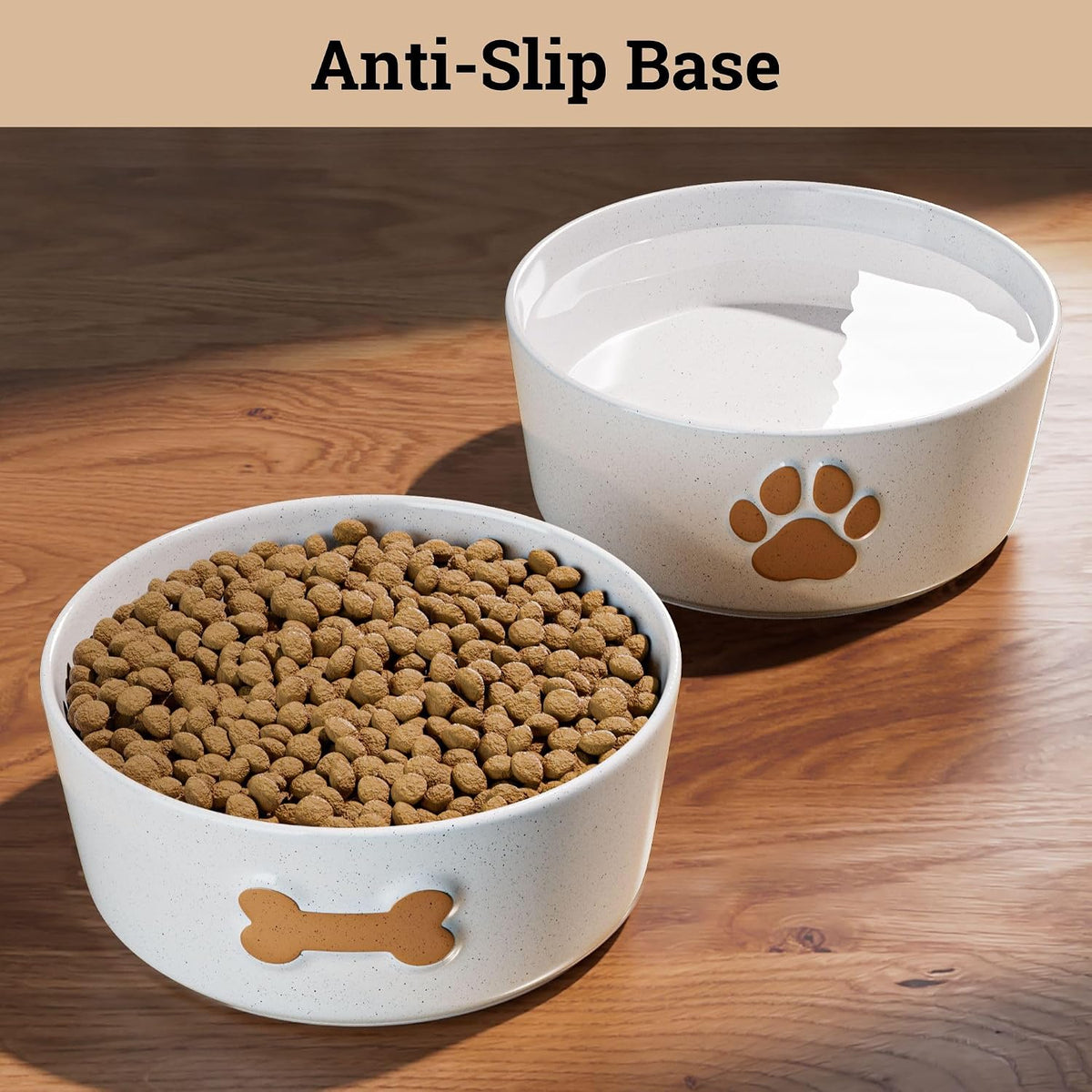 Ceramic Dog Bowl Set of 2 with Anti-Skid Base, 5.5"W x 2"H - Medium 6.5" / Brown - image 4