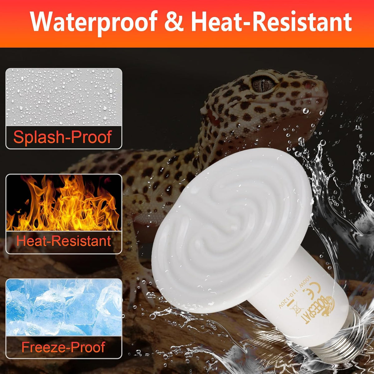 150W Reptile Heat Lamp, Pack of 2 Ceramic Heat Emitters for Reptile Geckos, Lizard, Iguana, Bearded - 150 Watts / 2pcs/White - image 3
