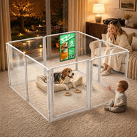 FXW AuraSpace Pro Clear Acrylic Indoor Dog Playpen, 32" H - White / 32"H / 7 Panels + 1 Gate