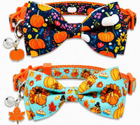 2 Pack Halloween Cat Collars with Bells, Breakaway - Pumpkin & Thanksgiving Turkey