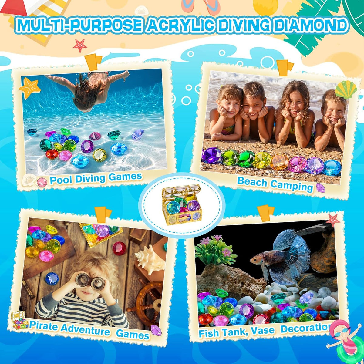 DISHIO Diving Gem Pool Toy 10PCS Big Colorful Diamond Diving Toy - 10pcs Gold - image 4