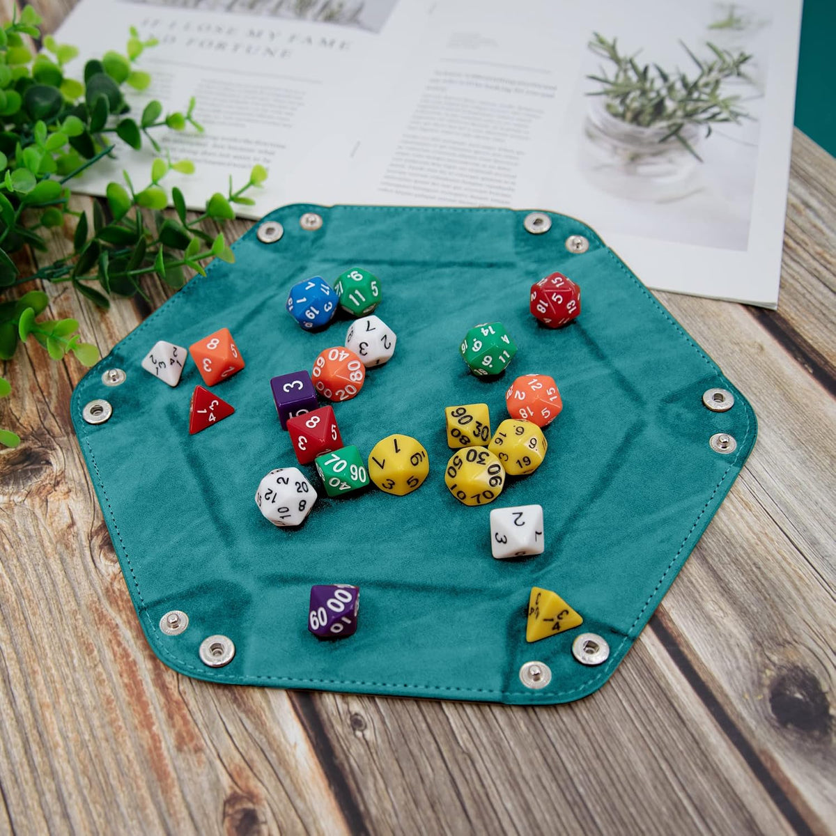 SIQUK 6 Pieces Dice Tray Hexagon Dice Rolling Holder Folding PU - Cyan, Black, Violet, Pink, Camel, Sky Blue - image 4