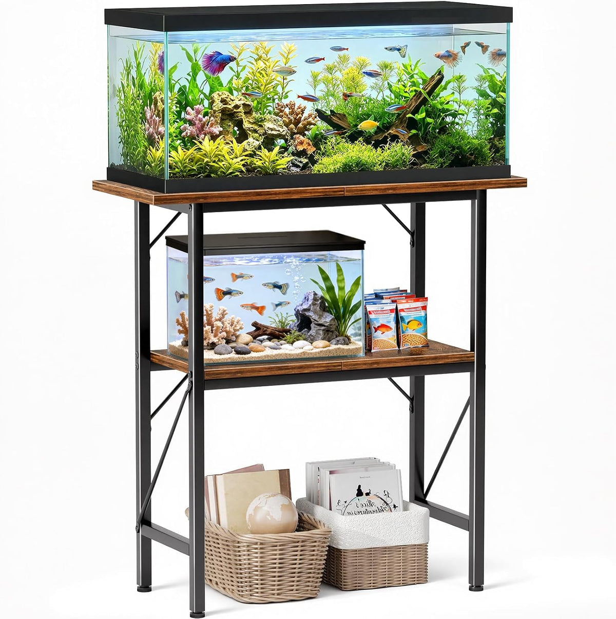 5-10 Gallon Fish Tank Stand with Storage Shelves - Rustic Brown / 30 Gallon-2 Tier