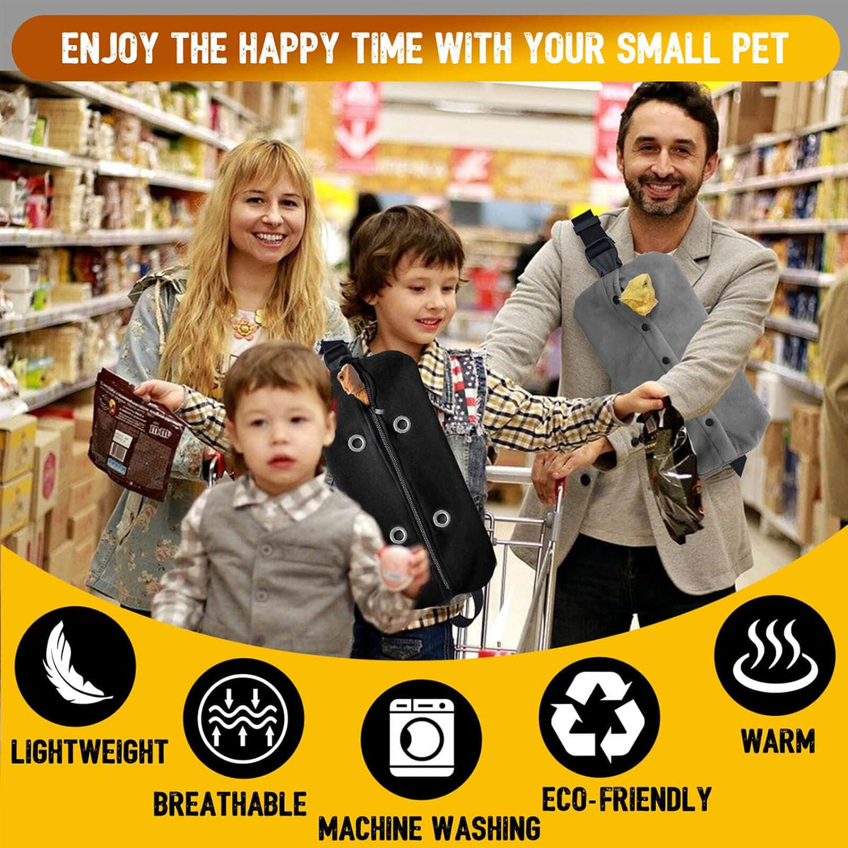 WATFOON Adjustable Lizard Leather Leash Harness and Bearded Dragon - Leash + L Sling (Gift) / Black - image 2