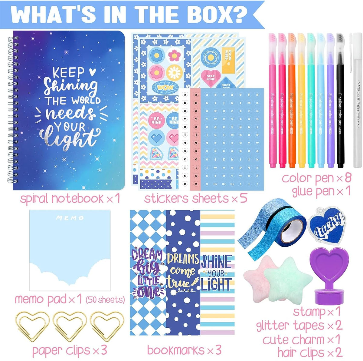 Nollh DIY journal kit for girls with spiral journal, stickers, pens and storage box - view 2