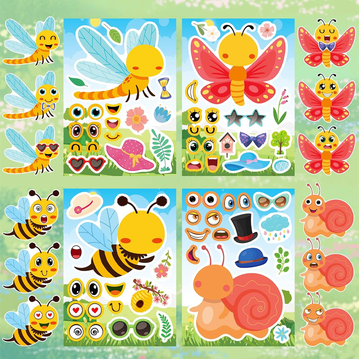 30 Unicorn Make-a-Face Sticker Sheets for Kids – Fun for Kids & Family - Spring Insect - image 4
