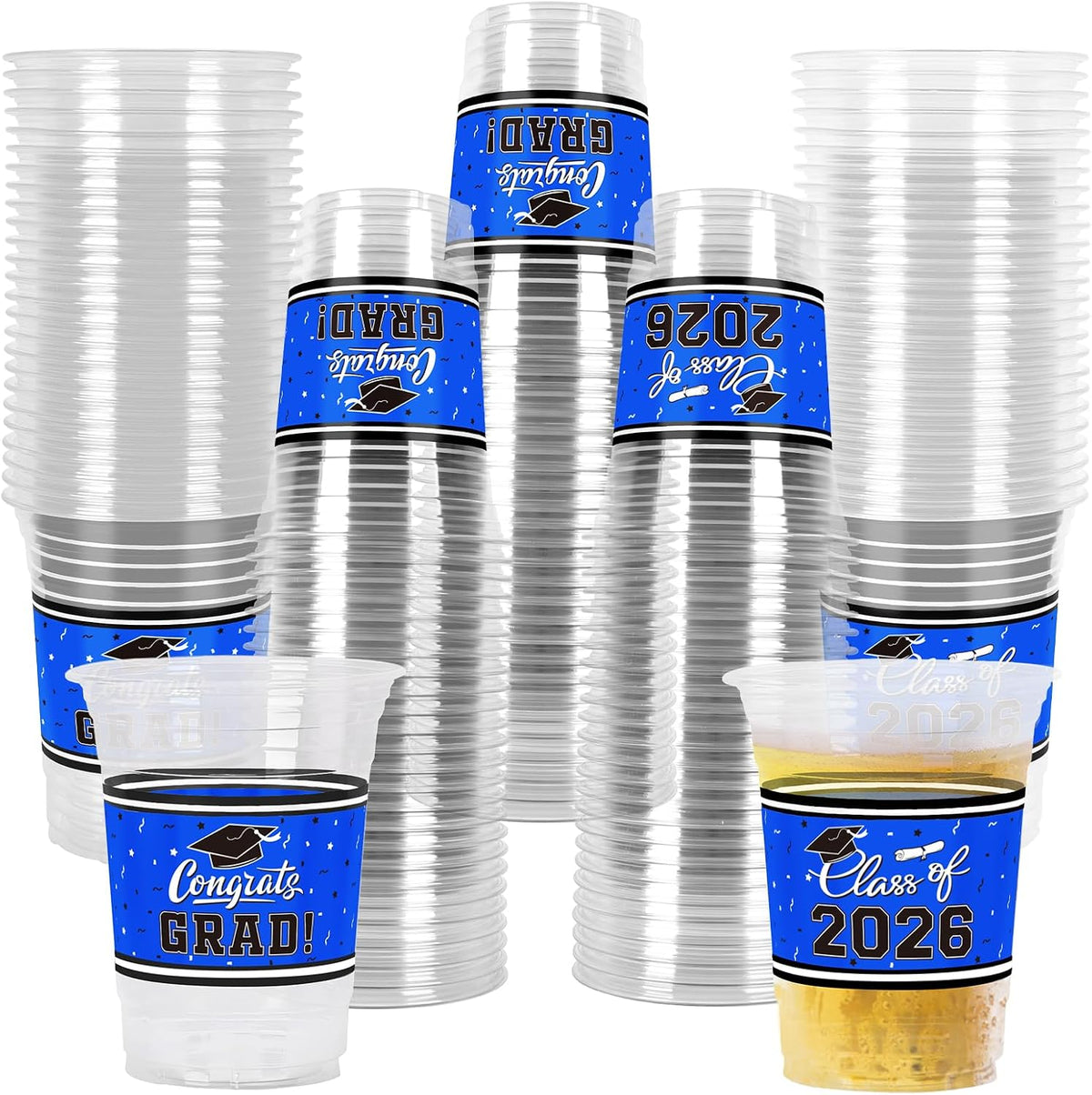 Gatherfun 100 Pcs 16oz Football Plastic Cups - Blue