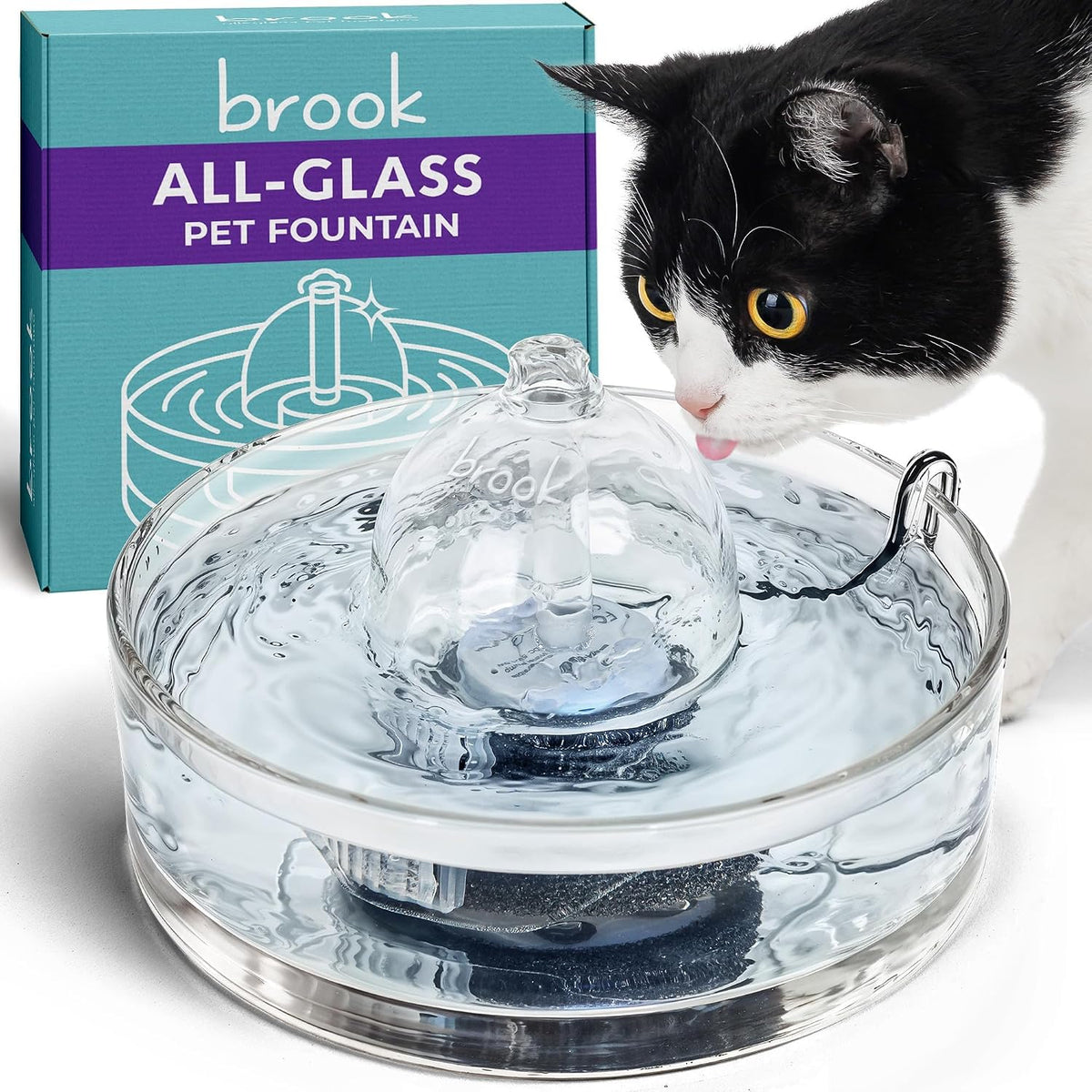 Brook Glass Cat Water Fountain 90oz