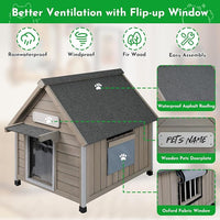 Outdoor Dog House Weatherproof Large Wooden Dog Kennel Indoor for Small Dogs with Chew-Proof Frame, Oxford Fabric Window, Removable Floor Pet Shelter (Grey, 26" D x 31.9" W x 32" H)