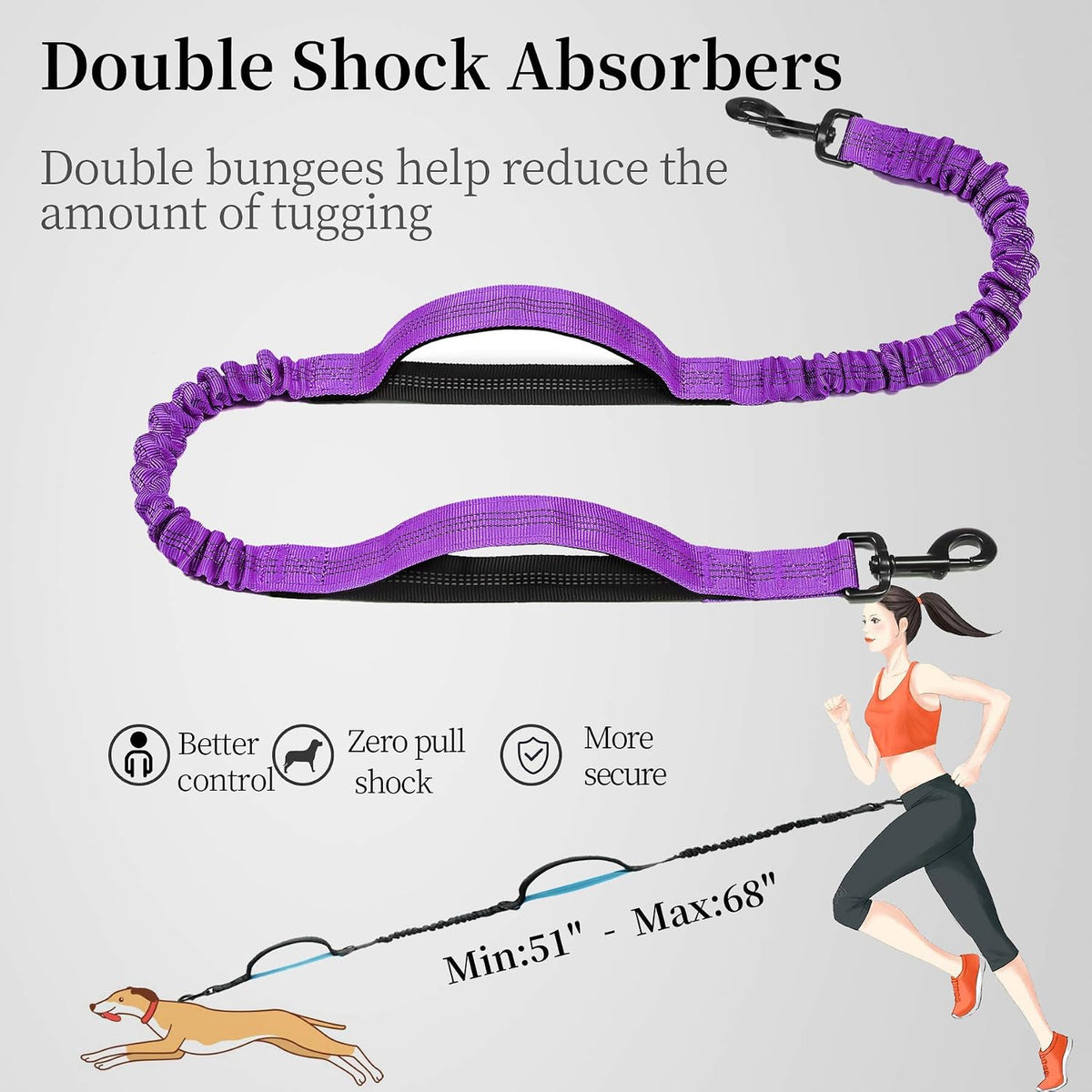 Hands Free Dog Leash with Zipper Pouch - Purple / Large - image 4