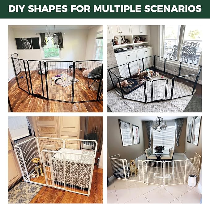 FXW Homeplus Unleashed Indoor Dog Playpen - Stress-Free and Safe Play, Heavy Duty 40 Inch 8 Wire Panels Dog Pen for Medium and Large Dogs, White│Patented