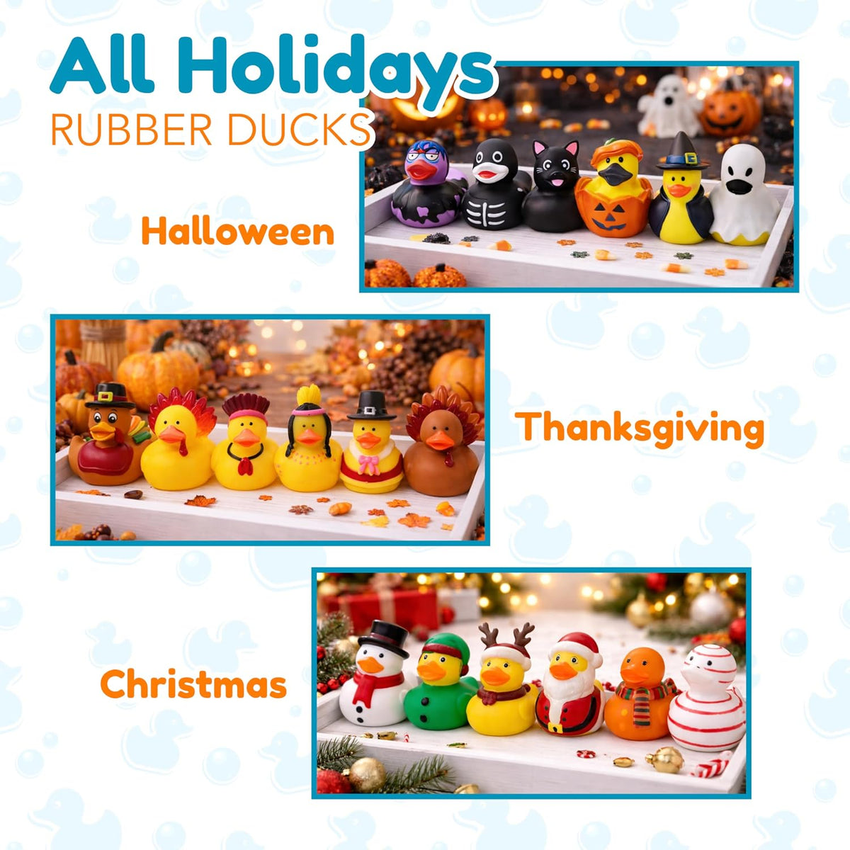 4E's Novelty 24 pack Halloween rubber ducks in pumpkin, cat, zombie, witch, skeleton and ghost desig - view 3