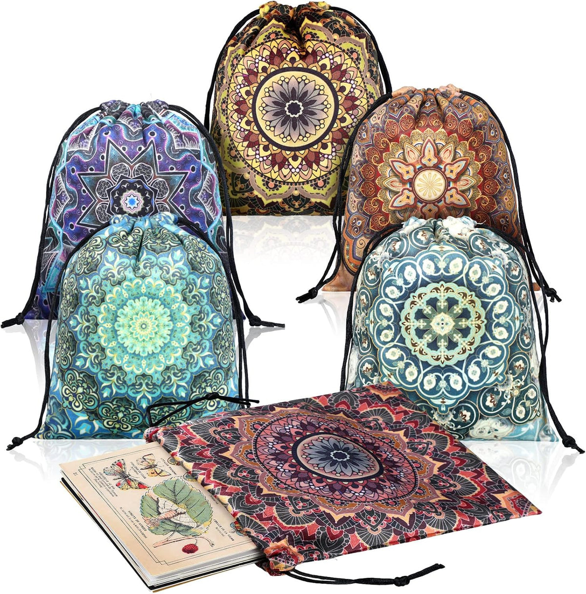 Shappy 6 Pcs Velvet Drawstring Pouches for Tarot Cards Dice - Floral Style