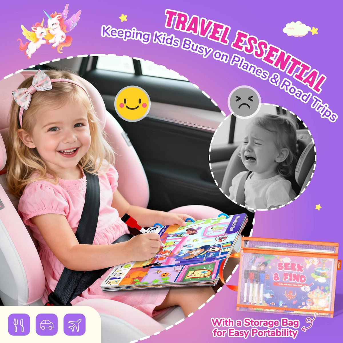JoyCat seek and find activity book with dry erase markers, cloth and storage bag - view 11