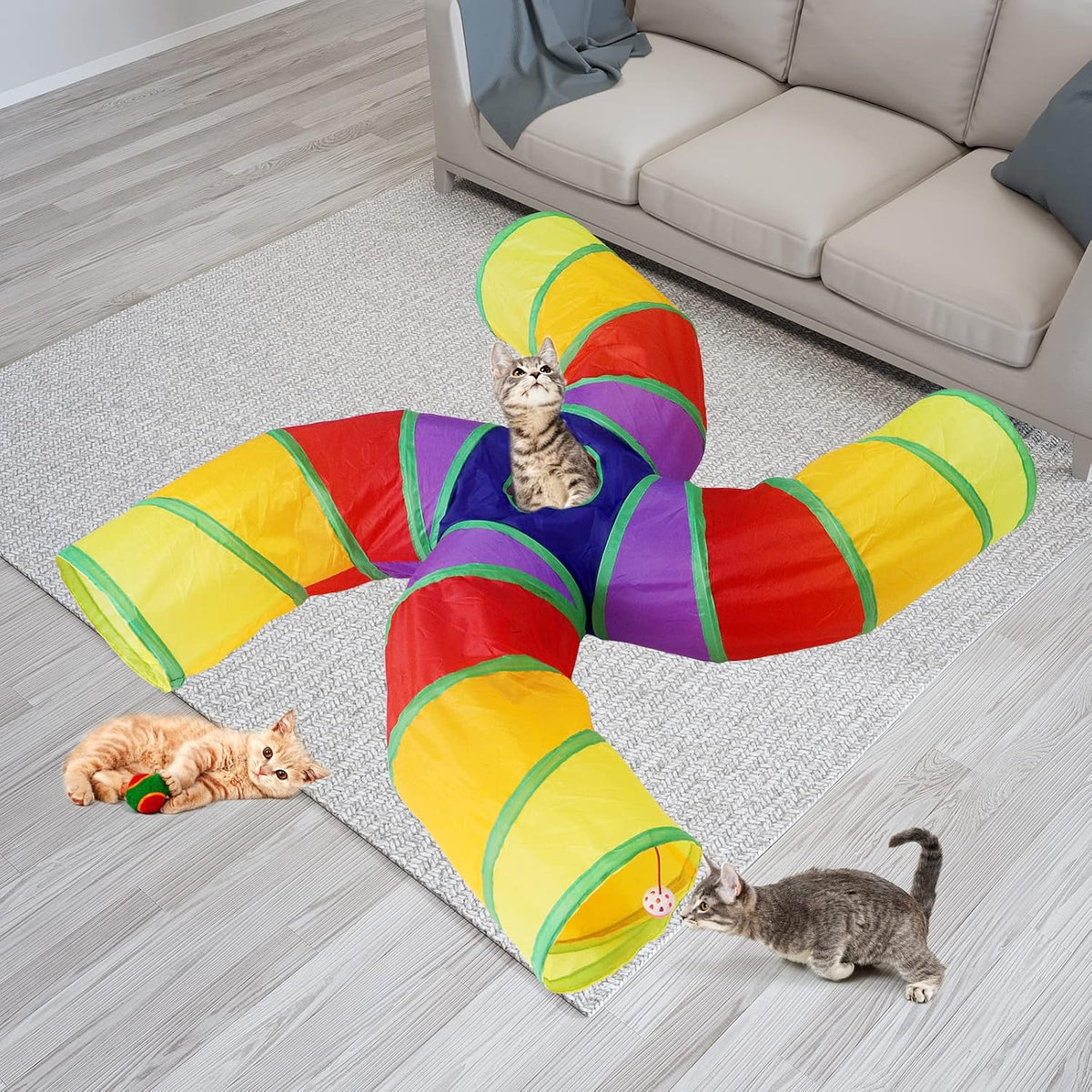 Bemodst Cat Tunnel for Indoor Cats - Rainbow-4 Way - image 4
