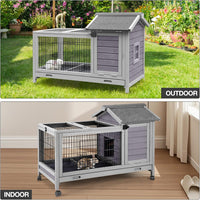 Wooden Rabbit Hutch Indoor and Outdoor - Grey - image 4