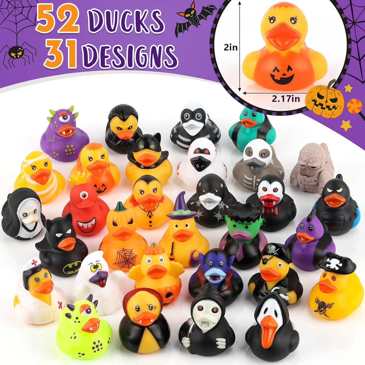 DMSKY 52 Pcs Halloween Rubber Ducks in Bulk, Assorted Styles – Fun for Kids & Family - Pack of 52 - image 3
