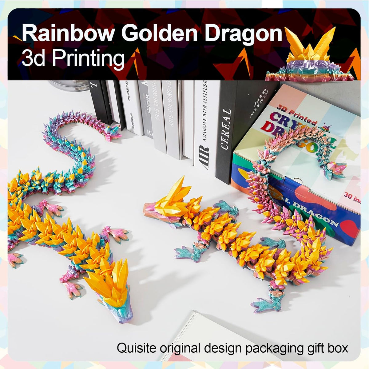 3D Printed Dragon 24 Inch - Gold Rainbow / 30in - image 4