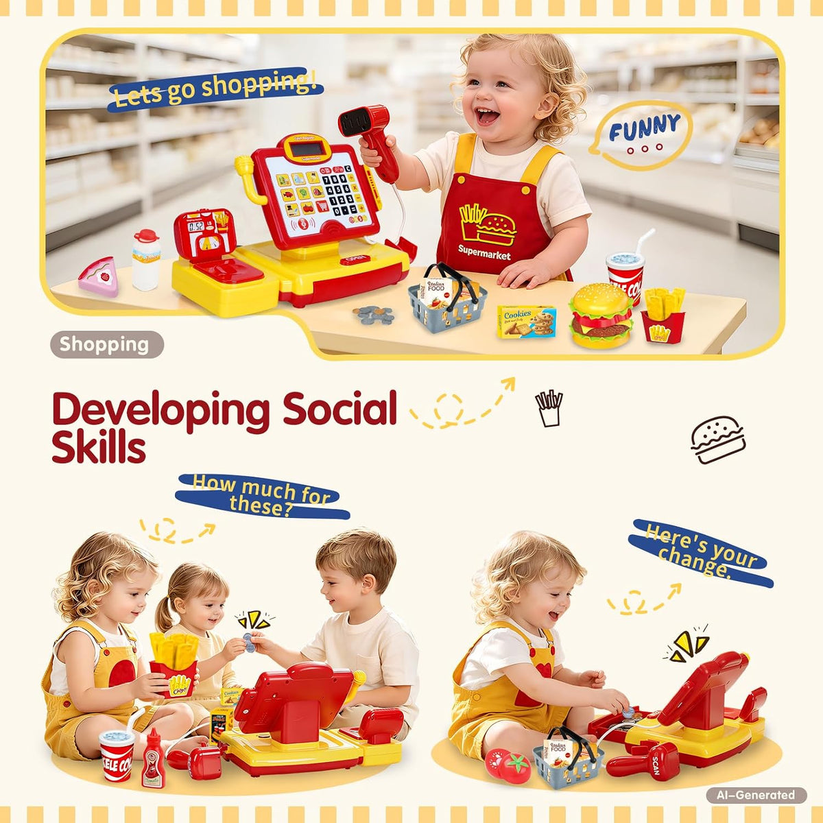 FS Toy Cash Register for kids Scanner - Red&yellow - image 4