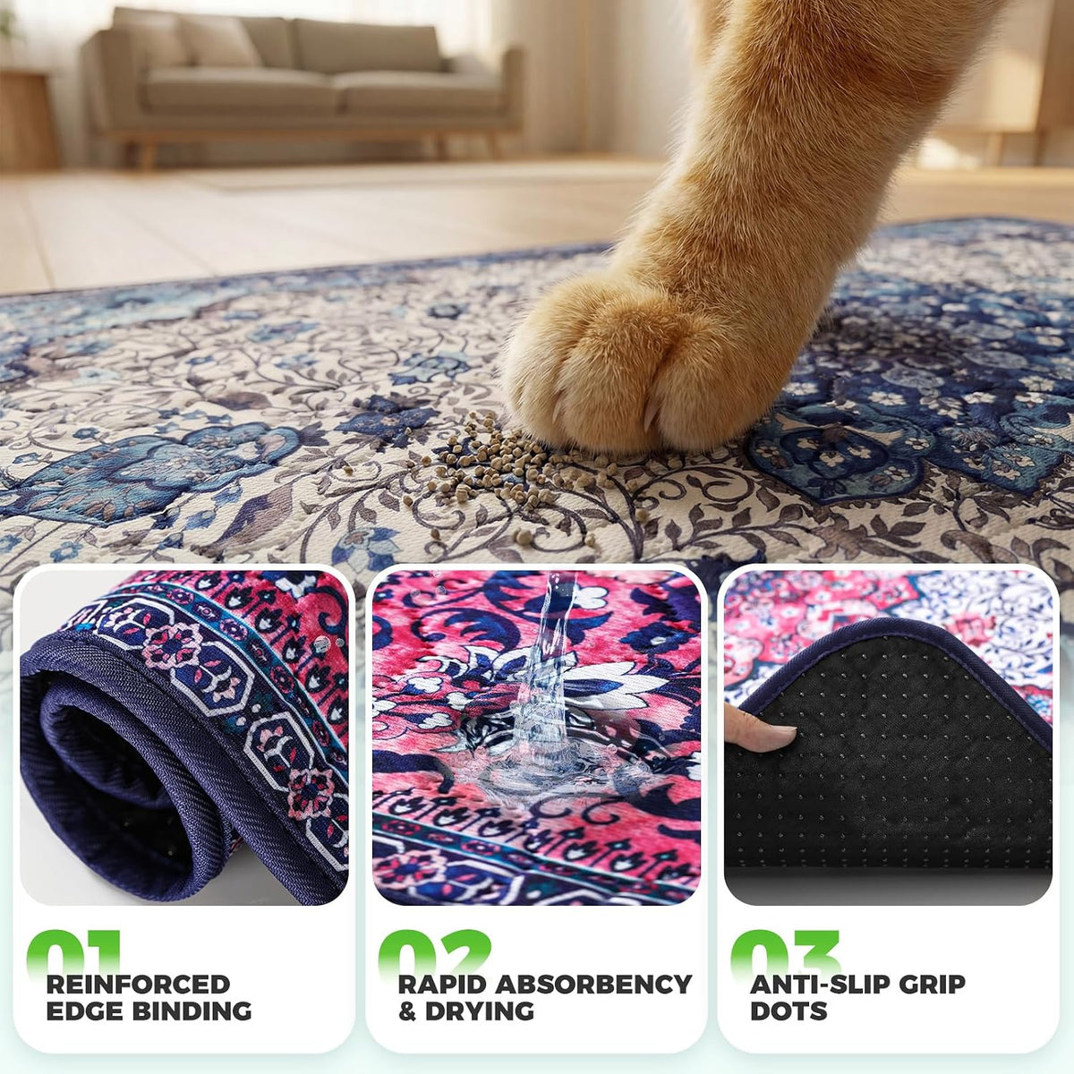 Hompet Cat Litter Mat 2 Pack - 36x60 Inch (Pack of 2) / Rose Pink Mandala - image 2