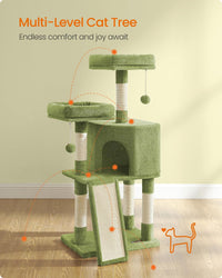 Feandrea Cat Tree, Plush Climbing Condo, Green - Grass Green - image 4