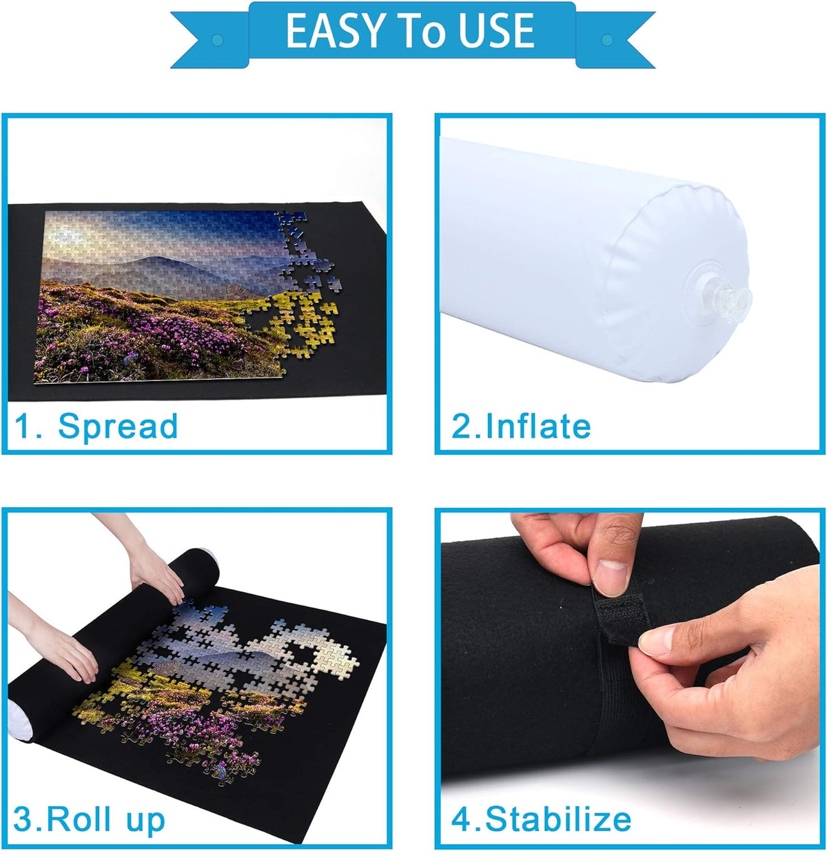 Becko US 1500 Piece Jigsaw Puzzle Mat Roll Up with Drawstring Storage - 1500 piece (Pack of 2) - image 3