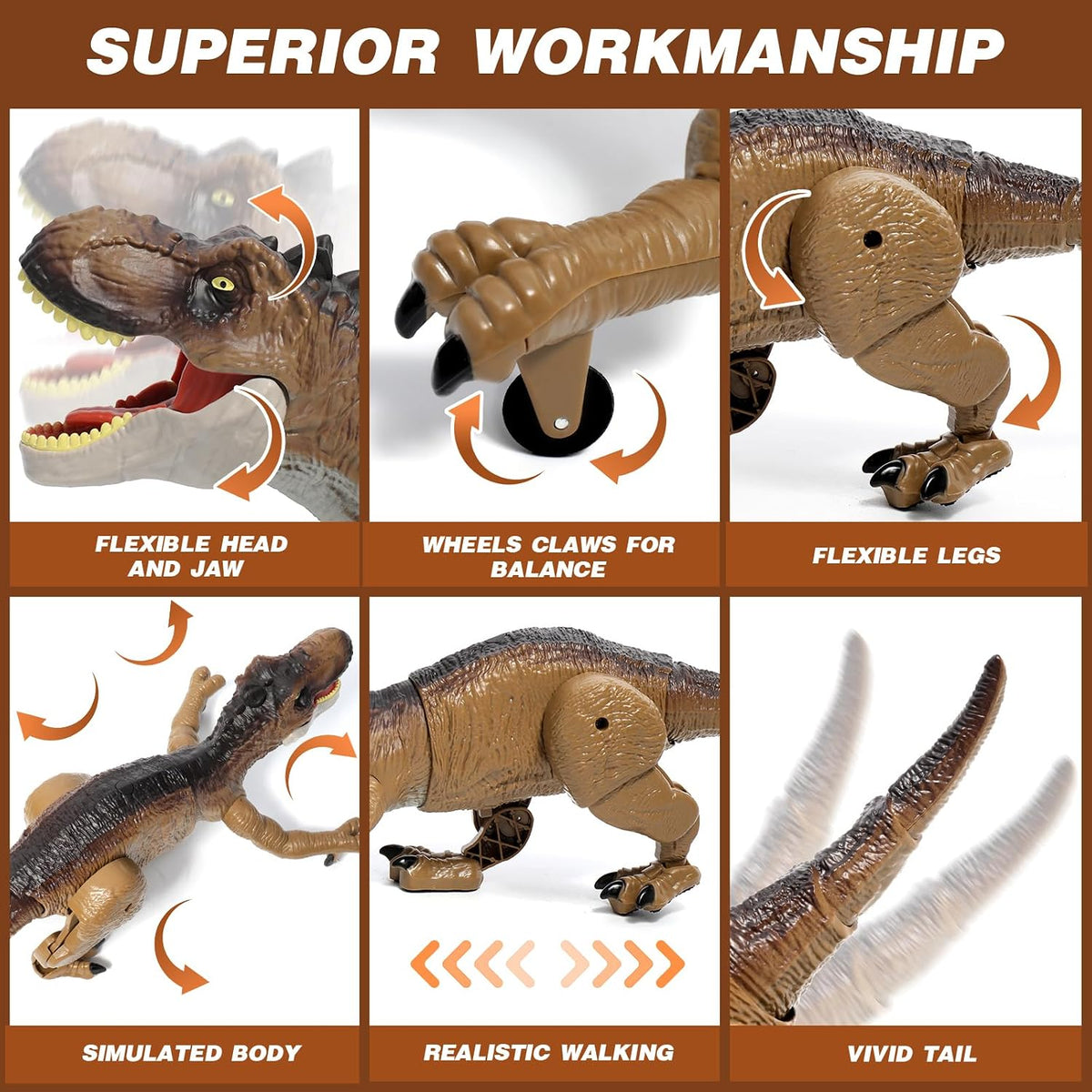 Sunrad Remote Control Dinosaur Toys for Kids Boys 3-5 4-7 8-12 Year - Brown - image 3
