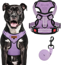 MIDOG No-Pull Dog Harness | Adjustable & Reflective Pet Harness Leash Set for Small Medium Large Dogs Walking, Training| No Choke, Front Clip, Soft Padded Vest with Easy Control Handle - Purple, L
