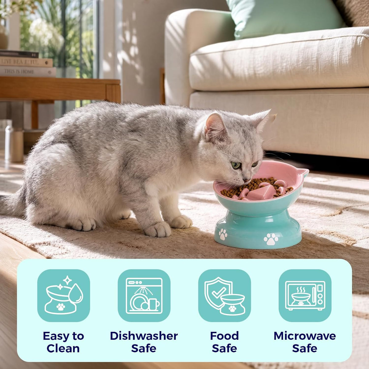 Y YHY Ceramic Cat Slow Feeder - PinkGreen / 6 inches - image 3