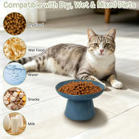 VCEPJH Elevated Cat Bowls 6.1in Wide Shallow Ceramic Raised Food Dish – Essentials for Cats - Blue(Pack of 2) - image 4