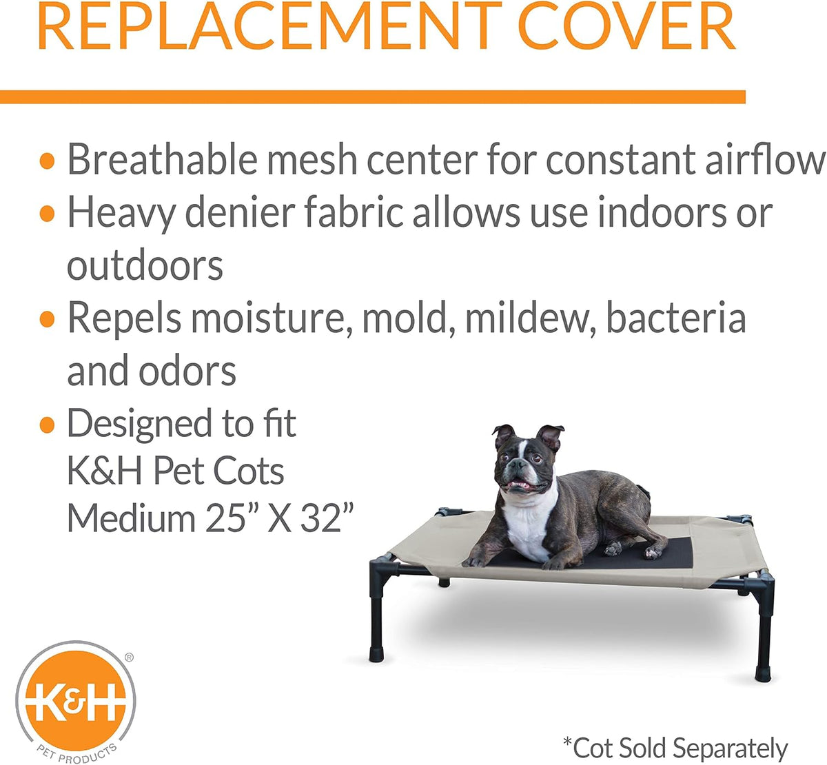 K&H Outdoor Elevated Dog Bed Pet Cot Replacement Cover - Taupe/Black / Medium 32 X 25 Inches - image 2