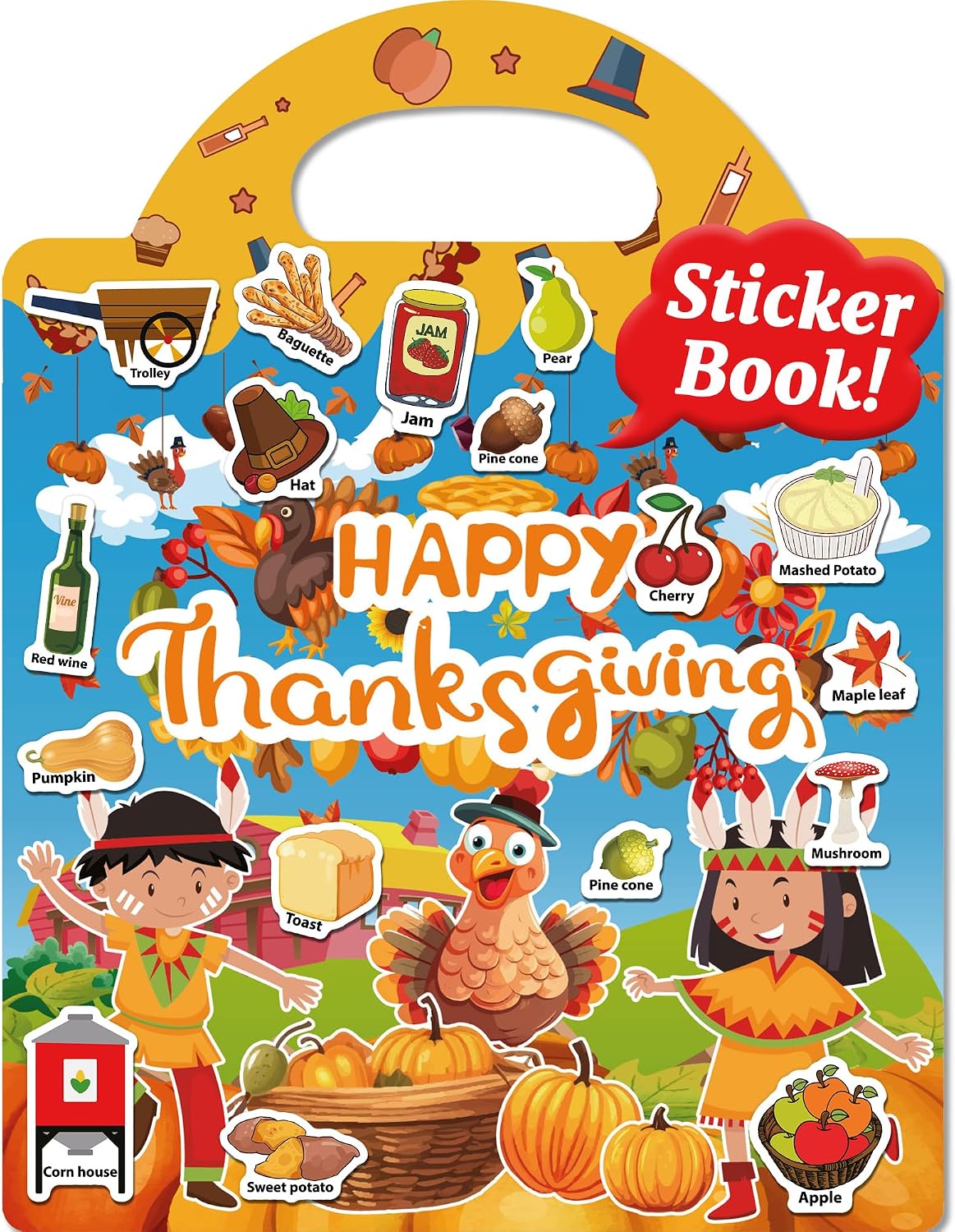 Benresive Reusable Sticker Book, Travel Stickers for Kids - Thanksgiving