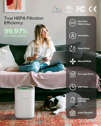 HomeKit Air Purifier over Thread Works with HomeKit (Home Hub Required) 3-Stage H13 True HEPA Smart Air Cleaner 1000 sq.ft Purelle AP2