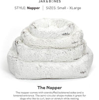 Jax & Bones Dog Napper - Machine Washable Shag Bed for Dogs - Extra Heavy Duty Bolstered Sides - Small White Dog Mat | 24 x 21 Inches