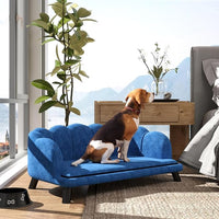 PawHut Velvet Large Dog Couch with Foam Cushion, Soft and Cute Bed with Pearl Design, Sofa for Big and Medium Dogs, Dark Blue