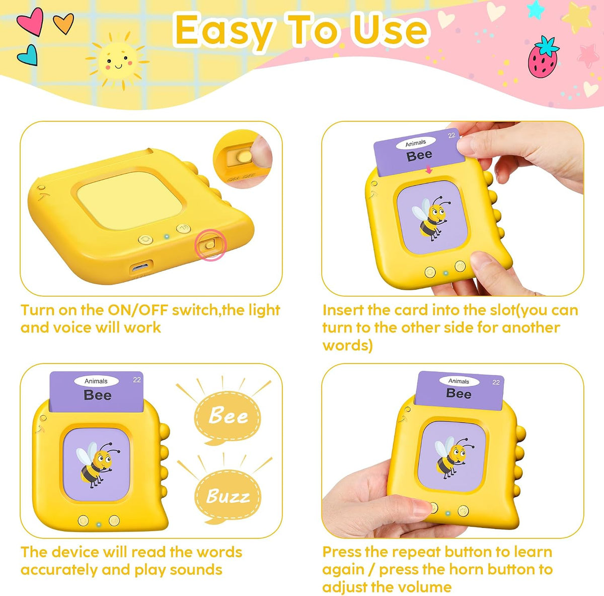 Talking Flash Cards,Kids Toddler Flash Cards with 240 Sight Words – Fun for Kids & Family - Yellow - image 3