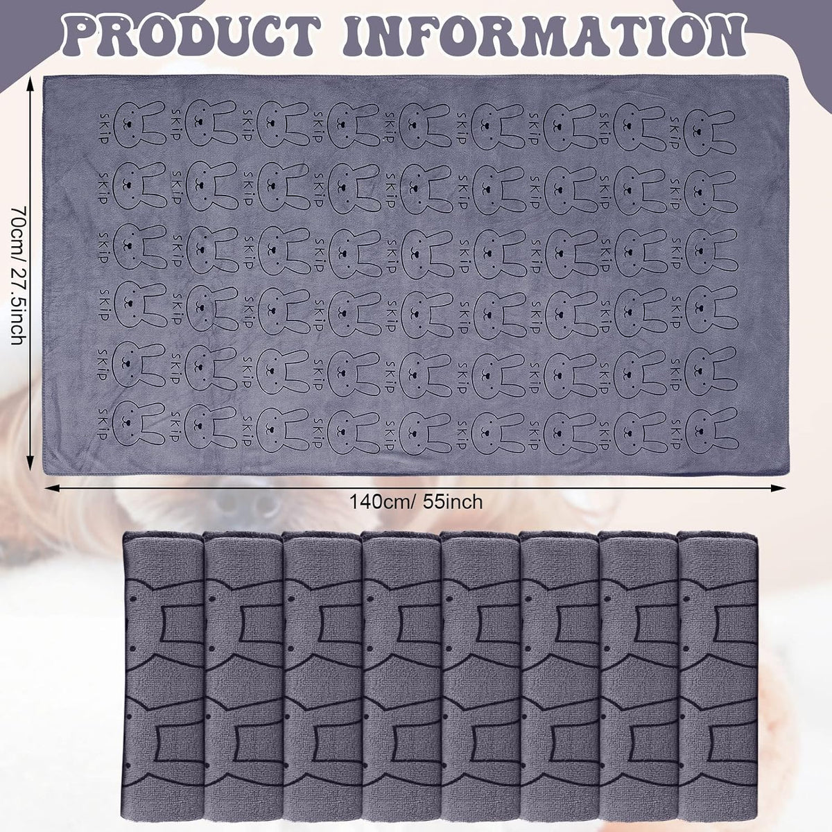 Peryiter 8 Pcs Dog Drying Towels Bulk 55'' x 28'' Pet Grooming - Grey - image 3