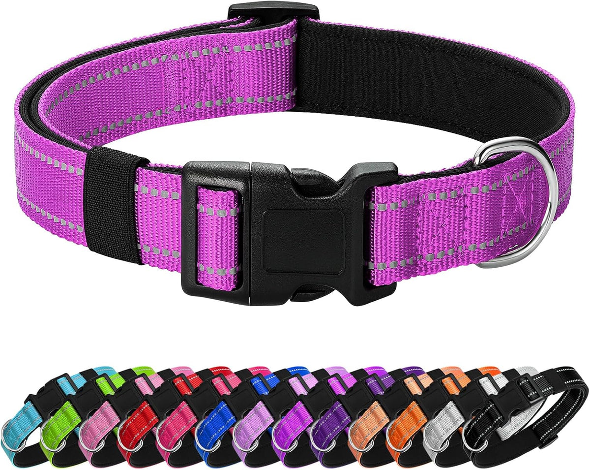 Reflective Dog Collar, Adjustable Nylon for Medium Dogs - Dark Magenta / S:width 5/8"neck 10.5-16"