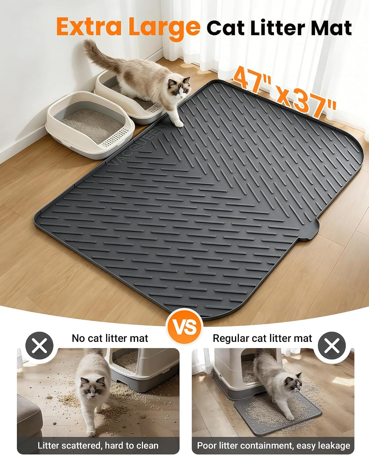 Cat Litter Mat, 47"x37" Extra Large Litter Box Mat, Silicone Mat - Dark Grey - image 2