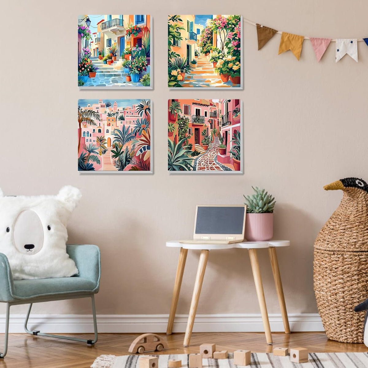 MISCER paint by numbers 4-pack with framed 8x8 inch landscape canvases, acrylic paints and brushes - view 29
