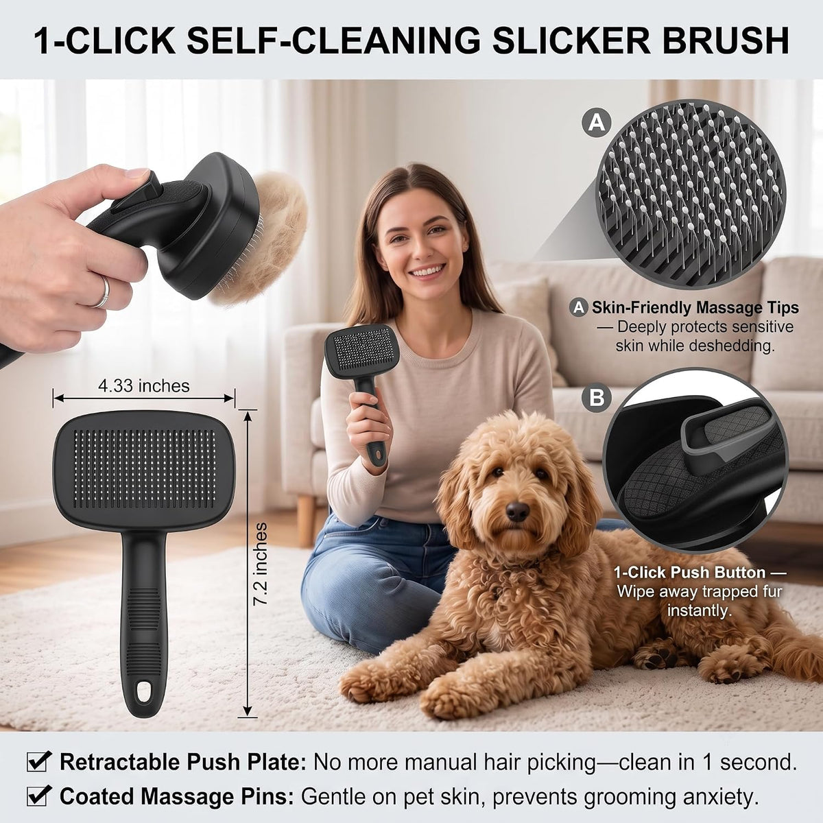 5 PCS Pet Grooming Kit, Dog Brush & Dematting Rake for Long Hair – Essentials for Cats - Black 5pc - image 2