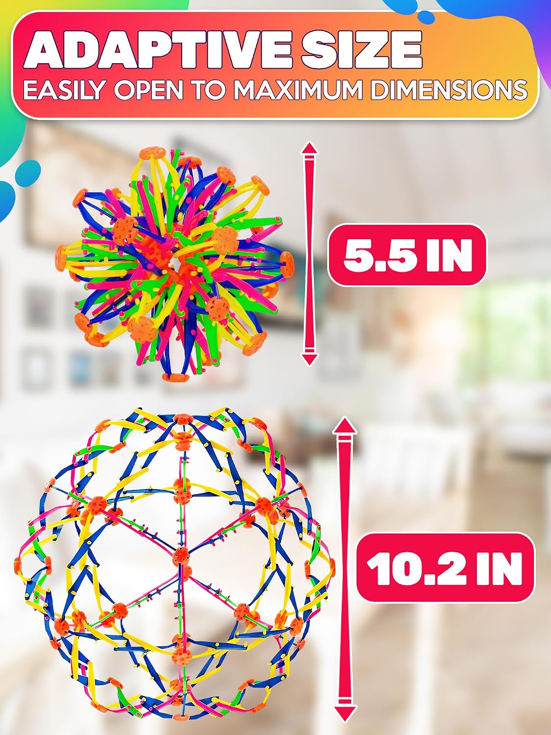 DIMROM expandable breathing ball sphere in bright colors opened to full size - view 2