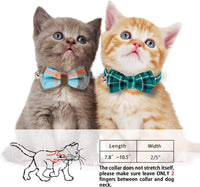 2 Pack/Set Cat Collar Breakaway with Cute Bow Tie and Bell for Kitty - Cyan-blue+Blue-gray / Plaid - image 2