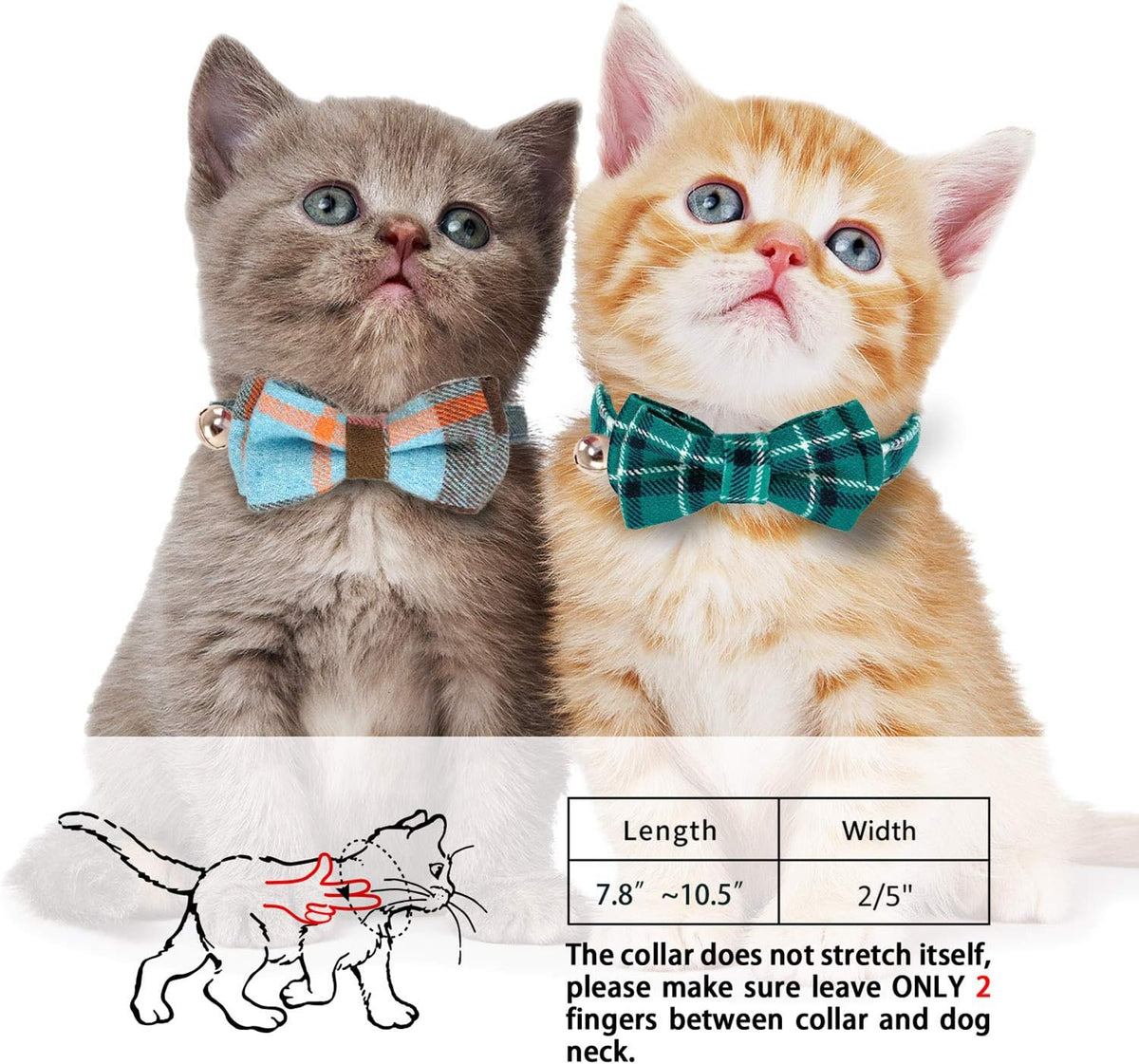 2 Pack/Set Cat Collar Breakaway with Cute Bow Tie and Bell for Kitty - Cyan-blue+Blue-gray / Plaid - image 2