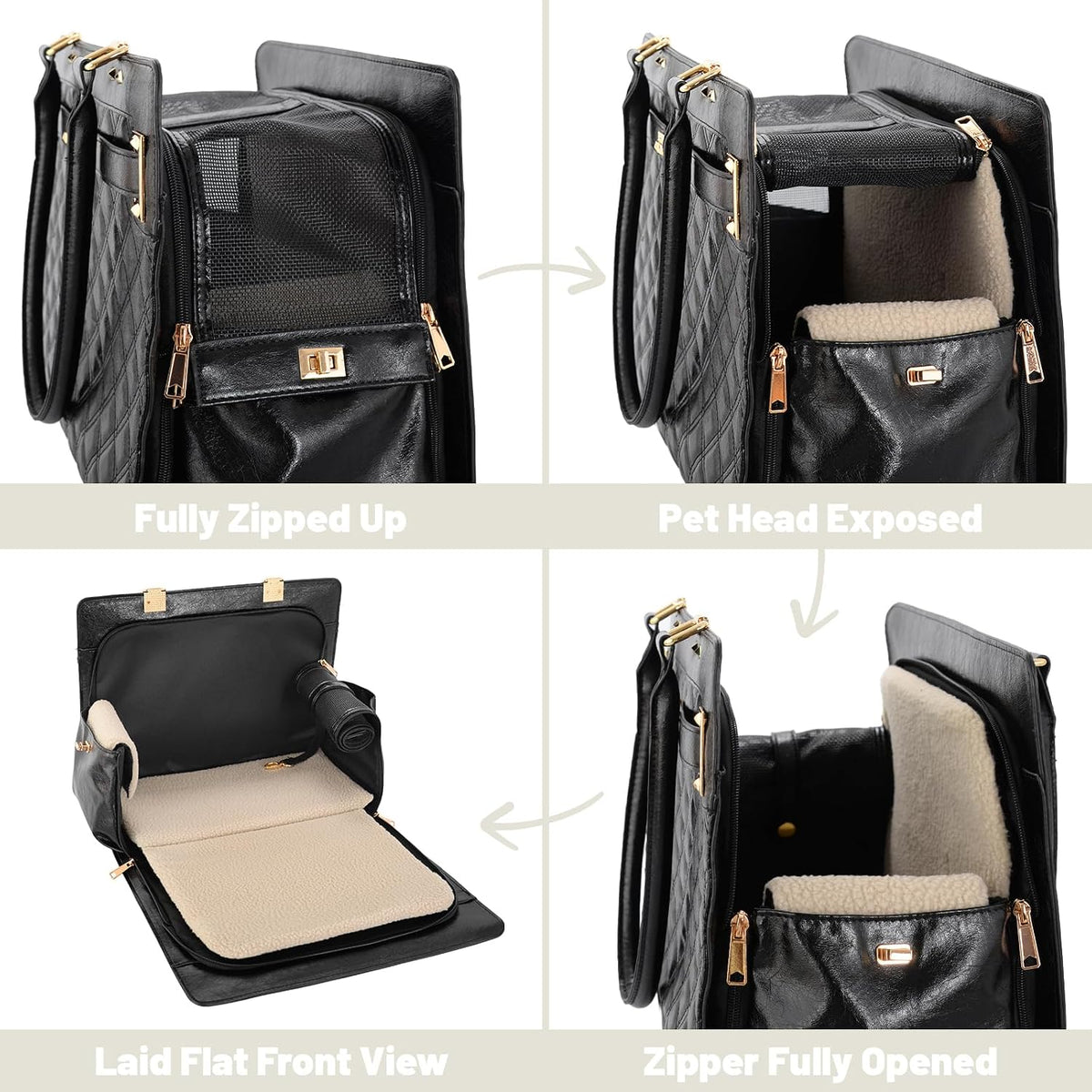 2-in-1 Stylish Dog Purse Carrier Travel Tote Bag for Small Dogs Cats - Black checkered / 15" L x 7.5" W x 12.2" H - image 3